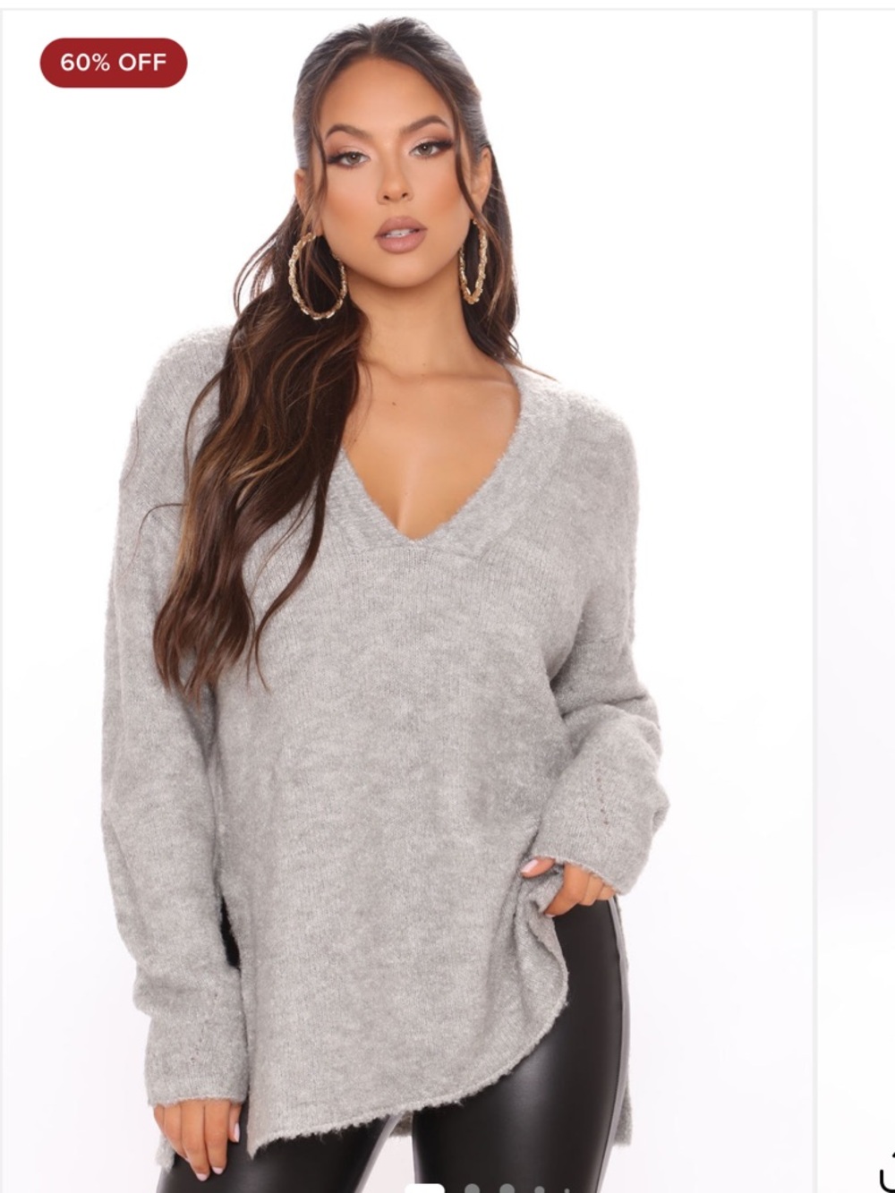 Heather Grey V-Neck Oversized Women's Sweater